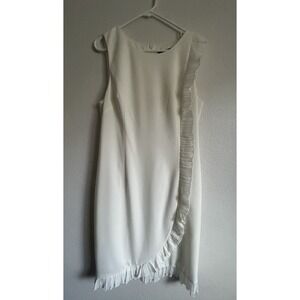 Women's Ivory Sleeveless Ruffle Trim Sheath Dress -Elegant Knee Length -Size16